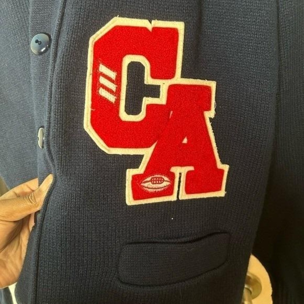 AMF Varsity Cardigan Mens‎ Large Navy Blue Acrylic Chenille Patch Good - Picture 8 of 12